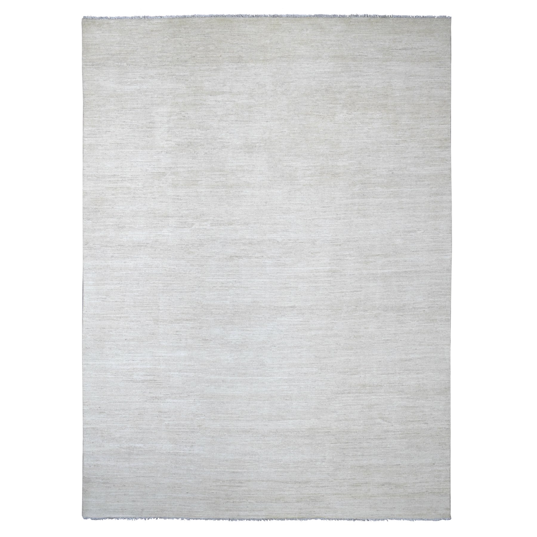8'8"x11'9" Daisy White, Plain Solid Pattern, Hand Knotted, Hand Spun Ghazni Wool, Lush and Plush, Oriental Rug 